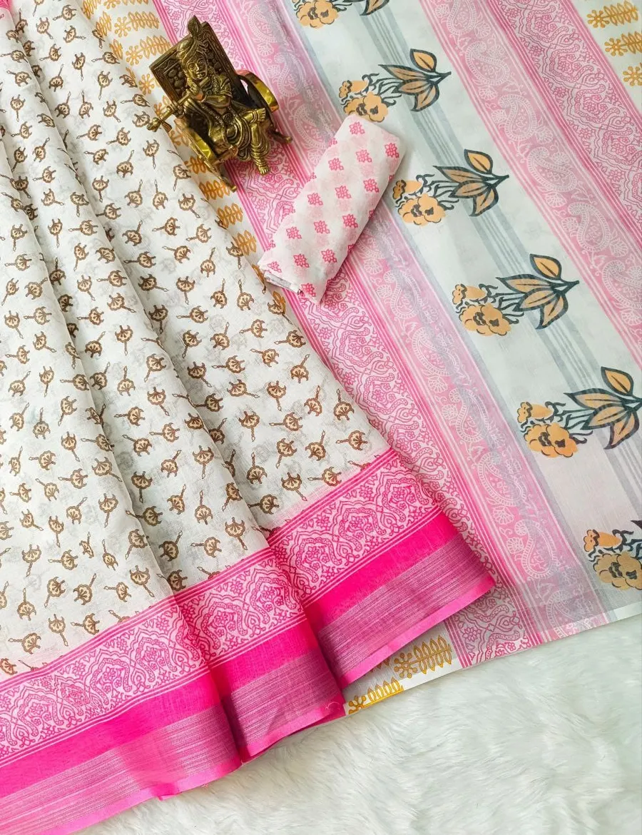Elegant Digital Print Silver Jari Saree